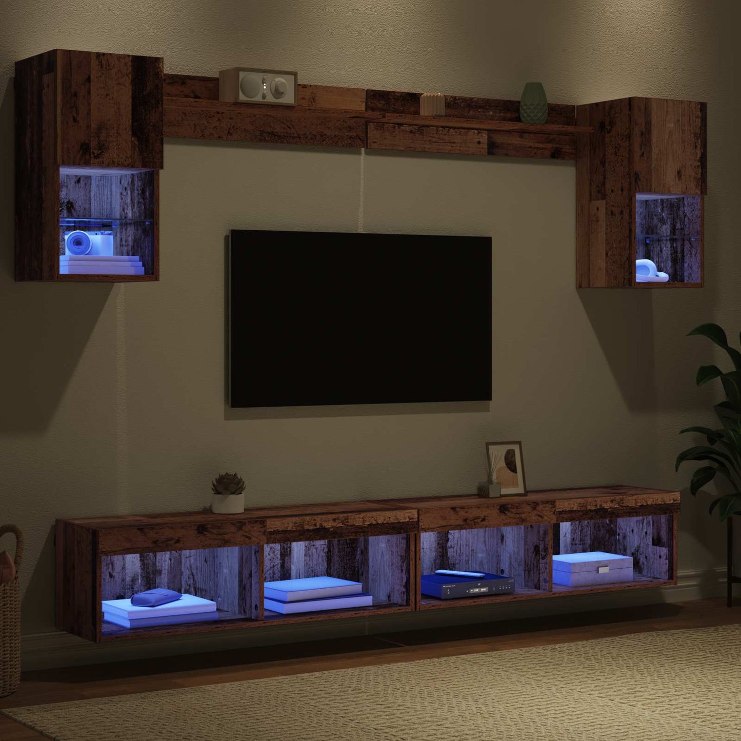 vidaXL Meuble TV mural avec LED avec LED 6 pcs Bois d'ingénierie Bois de récupération