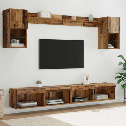 vidaXL Meuble TV mural avec LED avec LED 6 pcs Bois d'ingénierie Bois de récupération