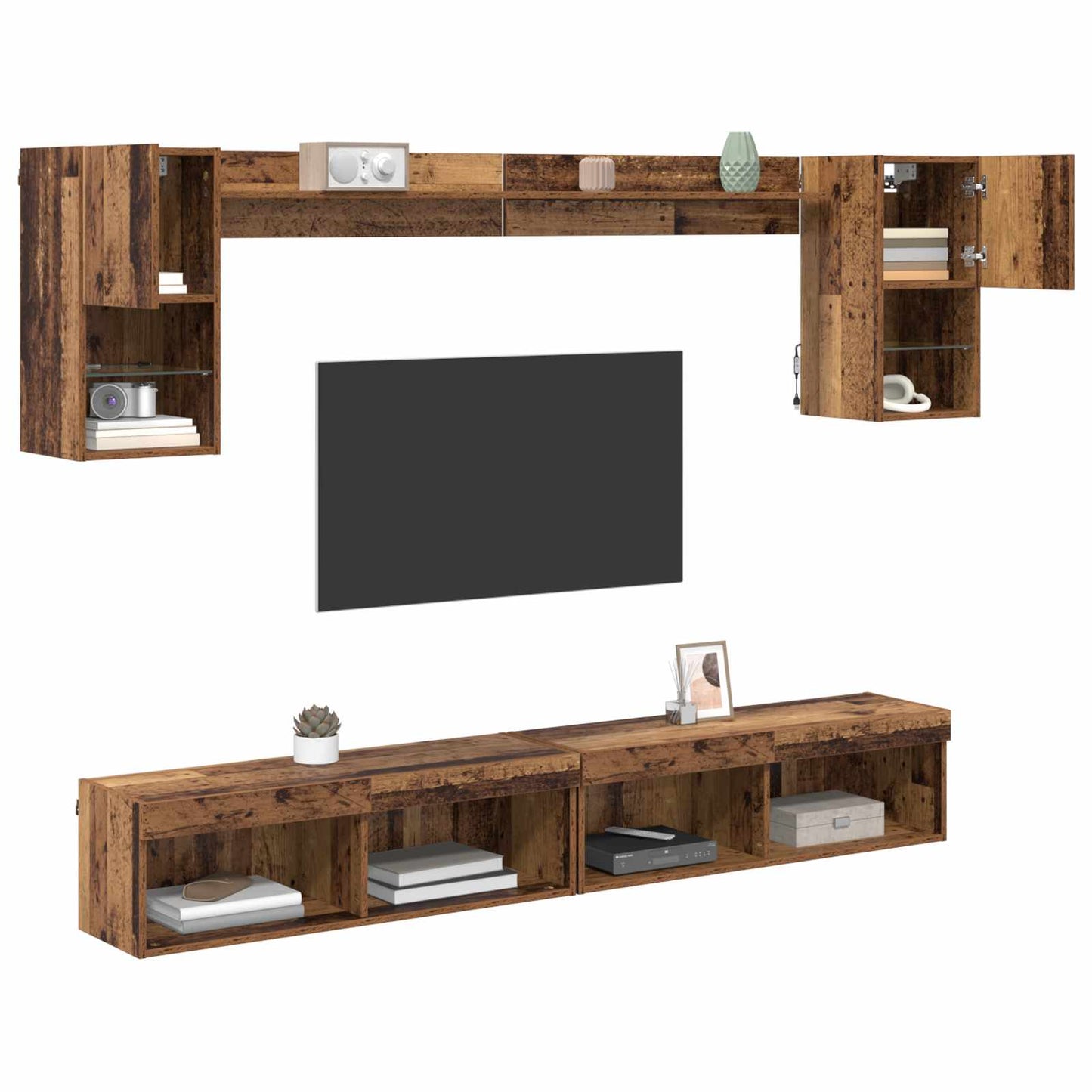 vidaXL Meuble TV mural avec LED avec LED 6 pcs Bois d'ingénierie Bois de récupération