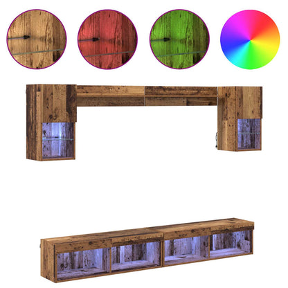vidaXL Meuble TV mural avec LED avec LED 6 pcs Bois d'ingénierie Bois de récupération
