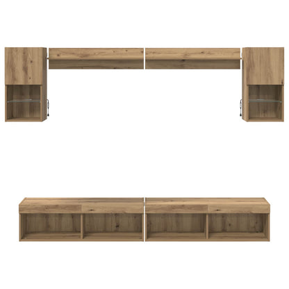 TV Wand Einheiten mit LED 6 pcs Artisan-Eiche Holzwerkstoff