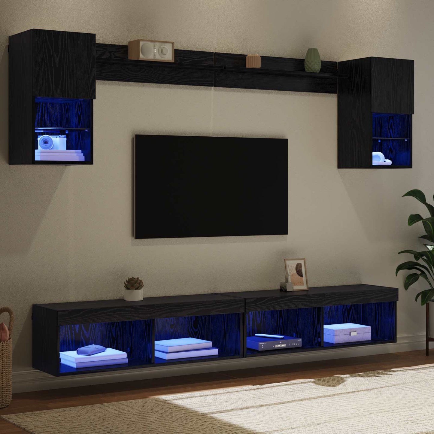 vidaXL Meubles TV avec LED 6 pcs Noir aspect chêne