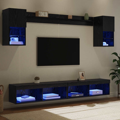 vidaXL Meubles TV avec LED 6 pcs Noir aspect chêne