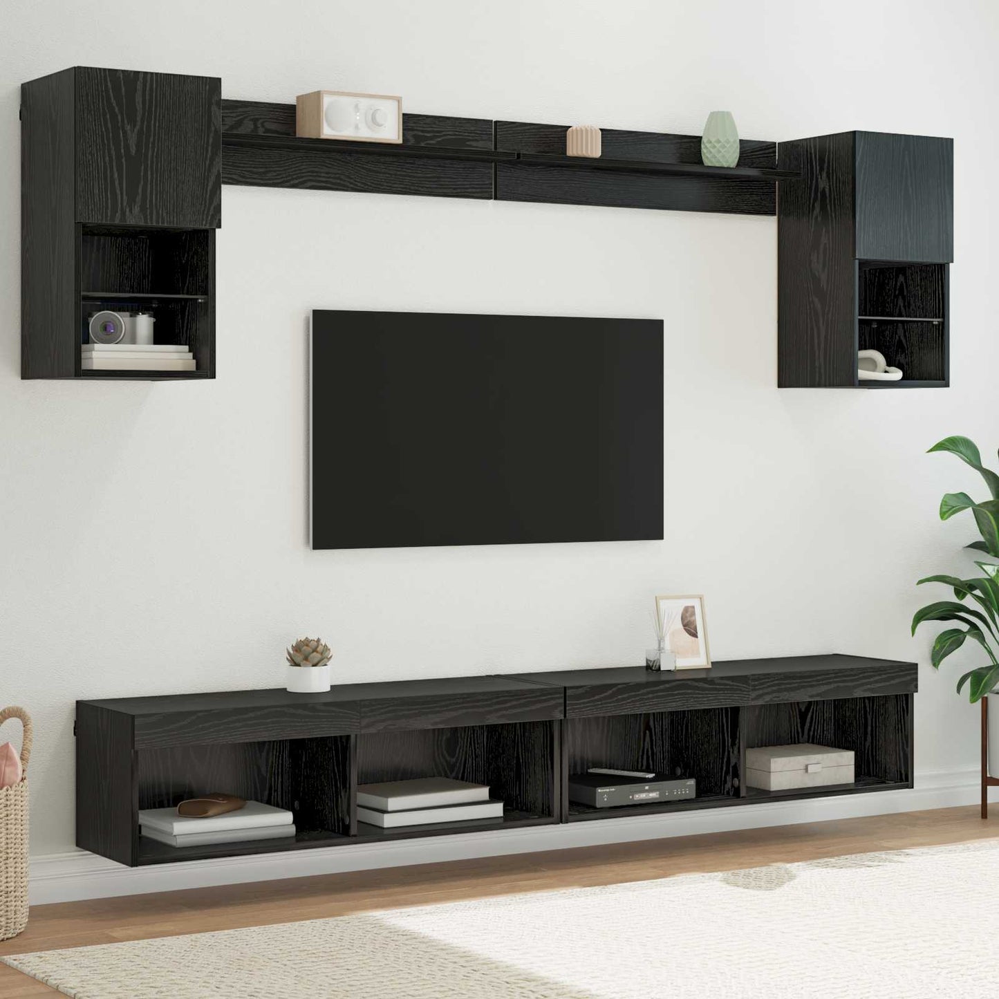 vidaXL Meubles TV avec LED 6 pcs Noir aspect chêne