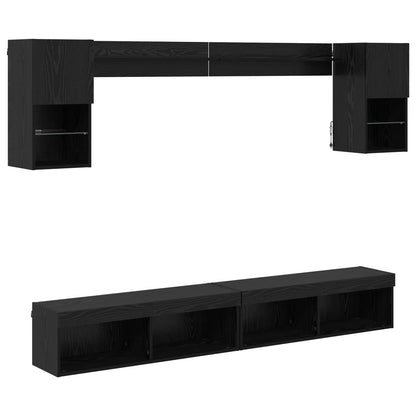 vidaXL Meubles TV avec LED 6 pcs Noir aspect chêne