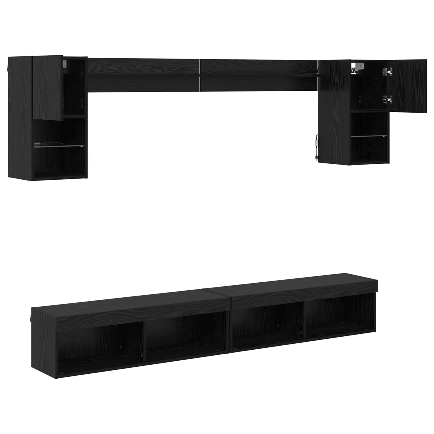 vidaXL Meubles TV avec LED 6 pcs Noir aspect chêne