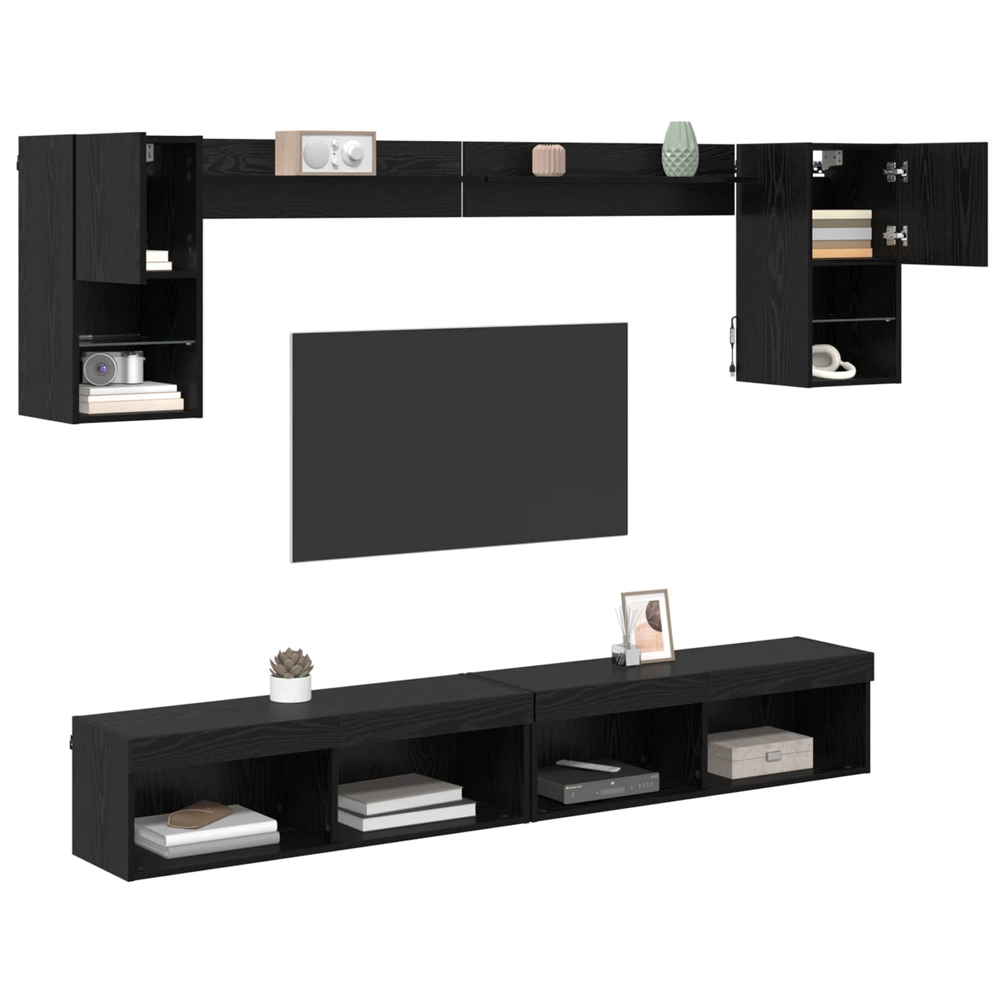 vidaXL Meubles TV avec LED 6 pcs Noir aspect chêne
