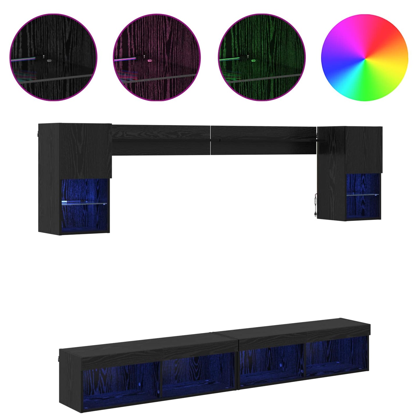 vidaXL Meubles TV avec LED 6 pcs Noir aspect chêne