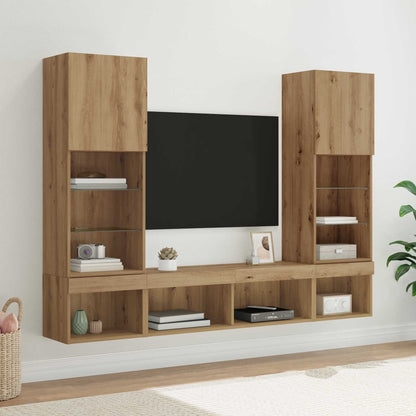 vidaXL TV Wand Einheiten mit LED 5 pcs Artisan-Eiche Holzwerkstoff