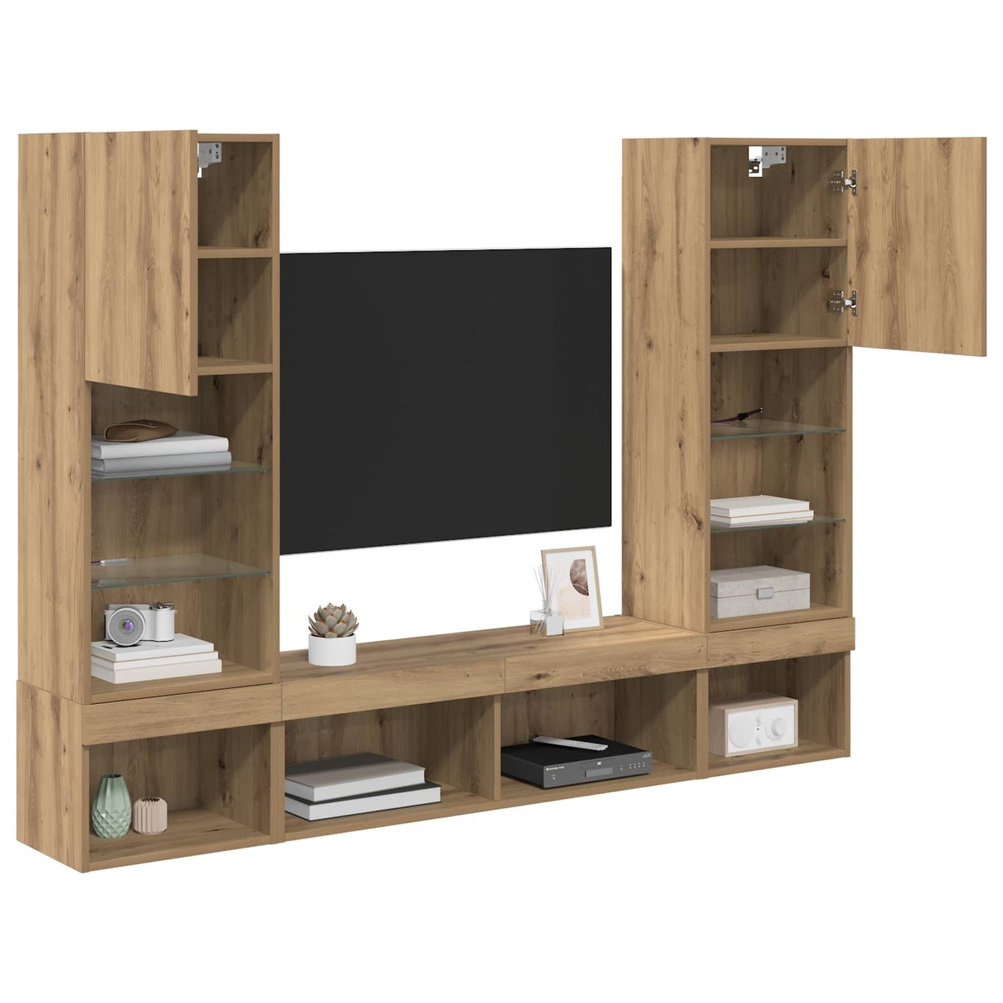 vidaXL TV Wand Einheiten mit LED 5 pcs Artisan-Eiche Holzwerkstoff