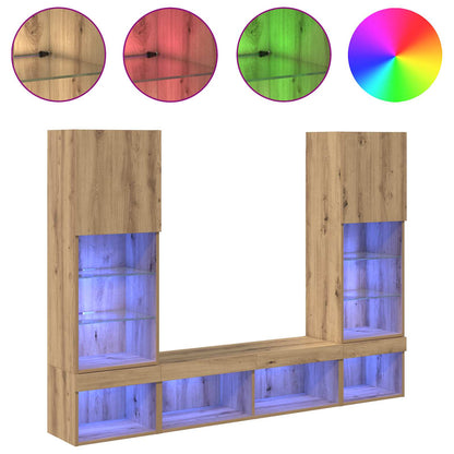 vidaXL TV Wand Einheiten mit LED 5 pcs Artisan-Eiche Holzwerkstoff