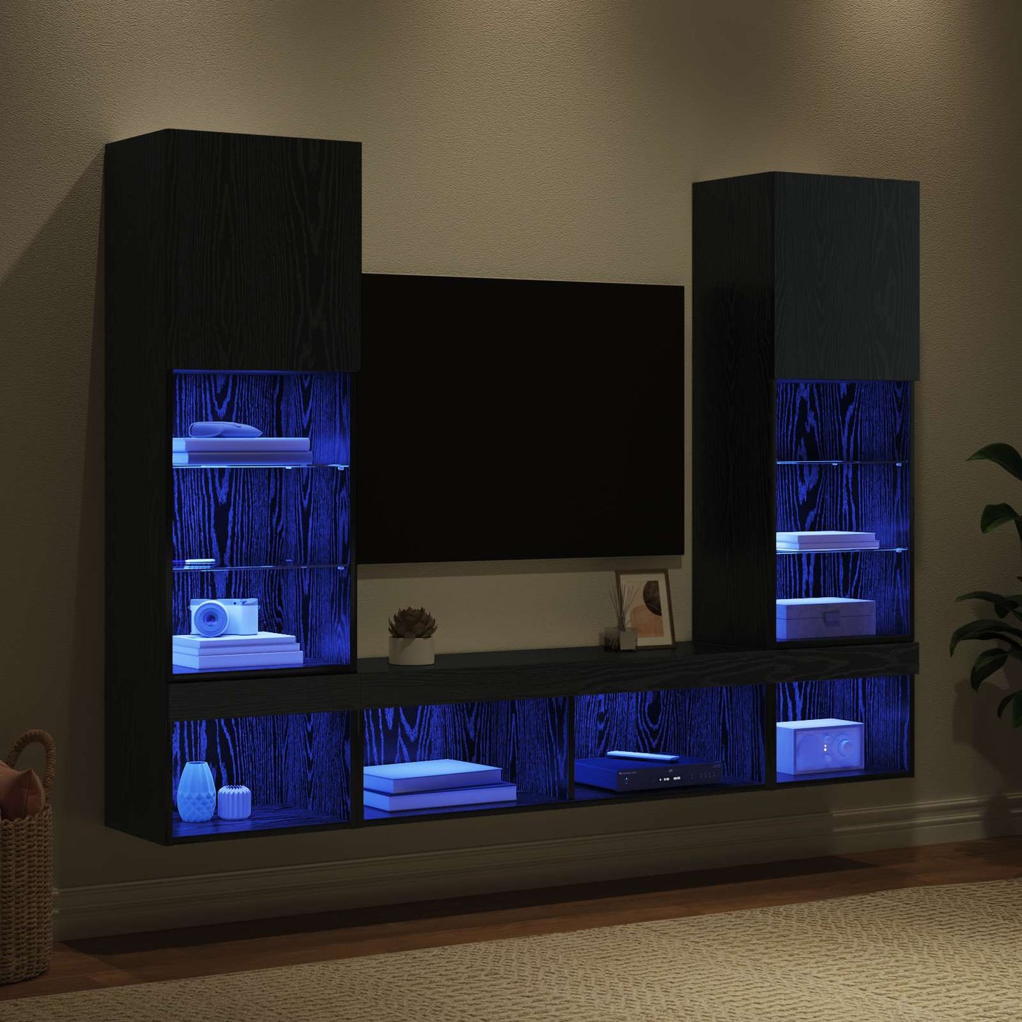 vidaXL TV Wand Einheiten mit LED mit LED 5 pcs Schwarz Eichen-Optik