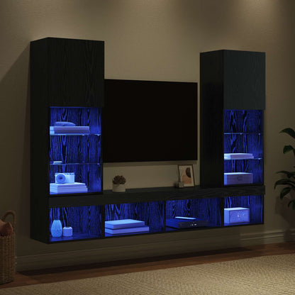 vidaXL TV Wand Einheiten mit LED mit LED 5 pcs Schwarz Eichen-Optik