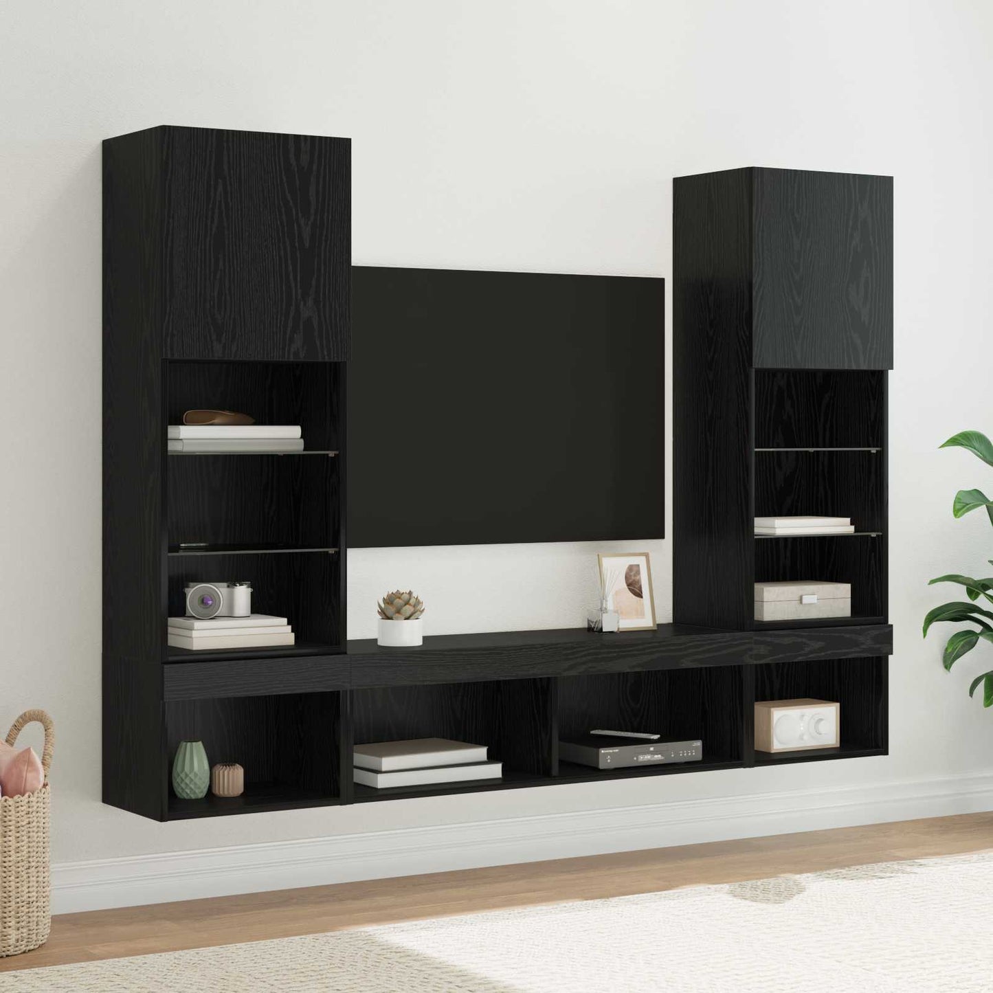 vidaXL TV Wand Einheiten mit LED mit LED 5 pcs Schwarz Eichen-Optik