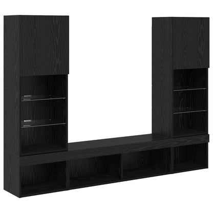 vidaXL TV Wand Einheiten mit LED mit LED 5 pcs Schwarz Eichen-Optik