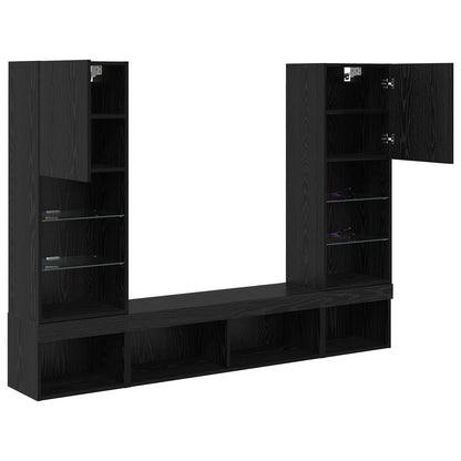 vidaXL TV Wand Einheiten mit LED mit LED 5 pcs Schwarz Eichen-Optik