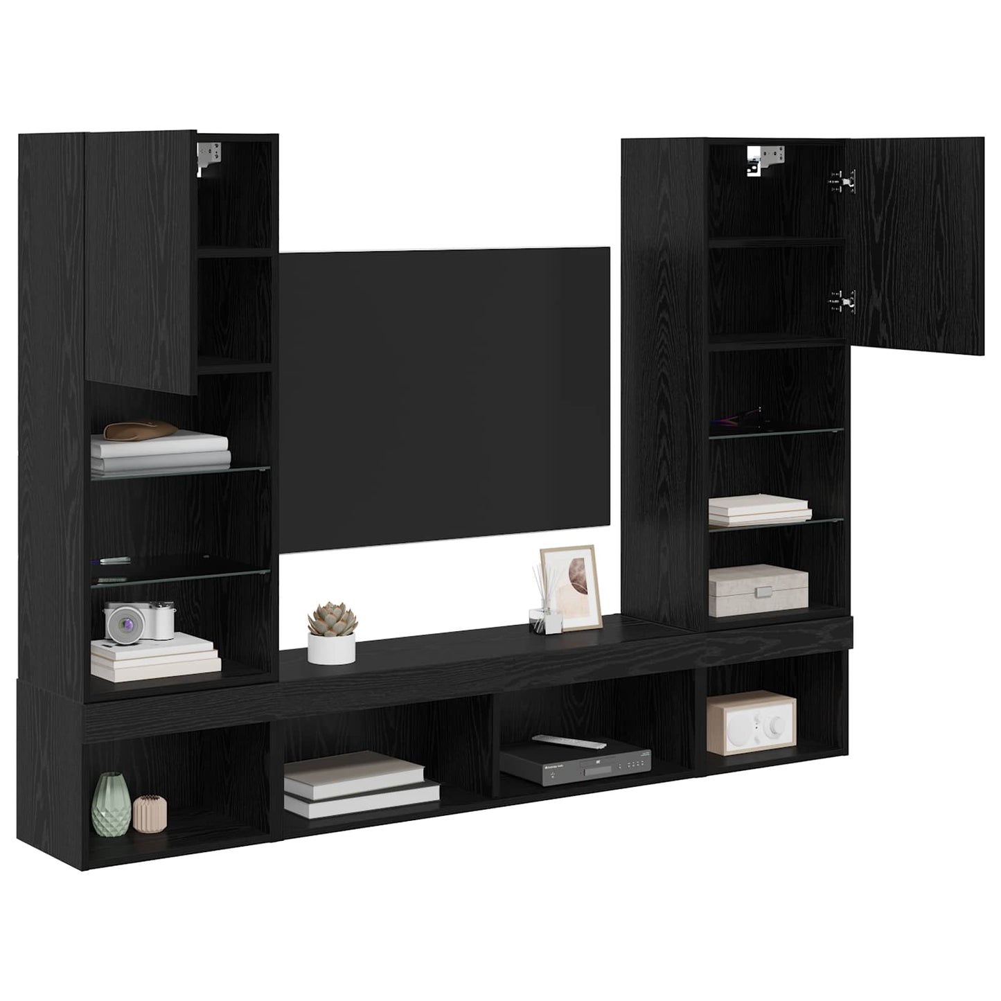 vidaXL TV Wand Einheiten mit LED mit LED 5 pcs Schwarz Eichen-Optik