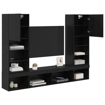 vidaXL TV Wand Einheiten mit LED mit LED 5 pcs Schwarz Eichen-Optik