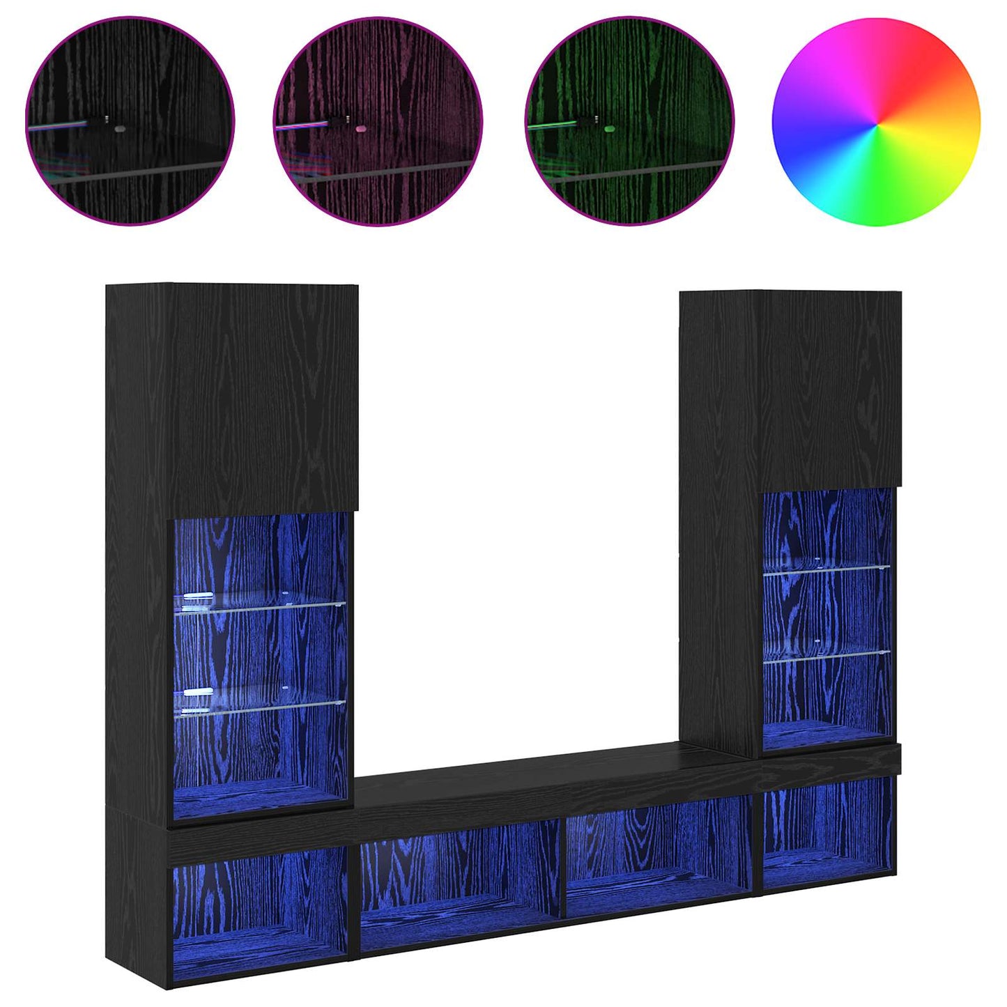 vidaXL TV Wand Einheiten mit LED mit LED 5 pcs Schwarz Eichen-Optik