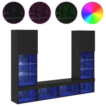 vidaXL TV Wand Einheiten mit LED mit LED 5 pcs Schwarz Eichen-Optik