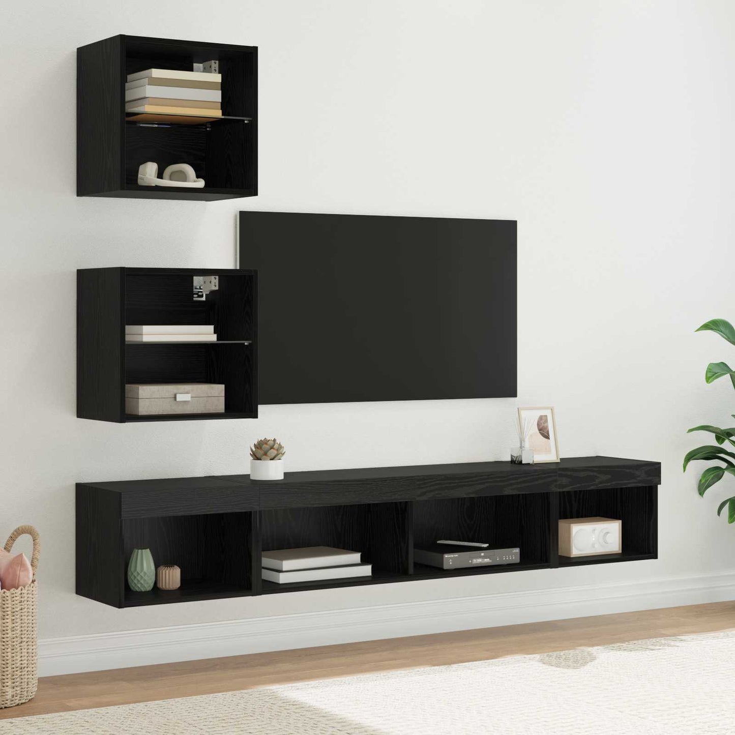 vidaXL TV Wand Einheiten mit LED mit LED 5 pcs Schwarz Eichen-Optik