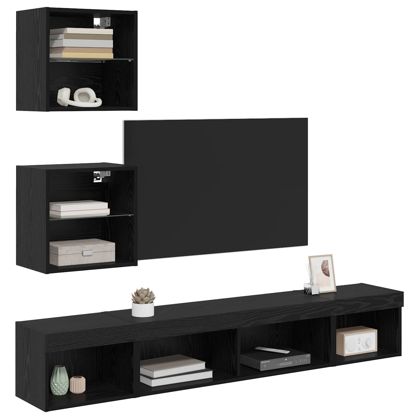 vidaXL TV Wand Einheiten mit LED mit LED 5 pcs Schwarz Eichen-Optik