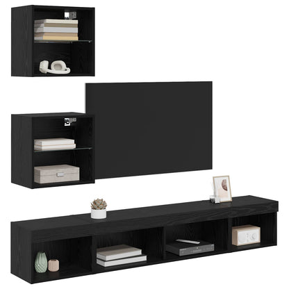 vidaXL TV Wand Einheiten mit LED mit LED 5 pcs Schwarz Eichen-Optik