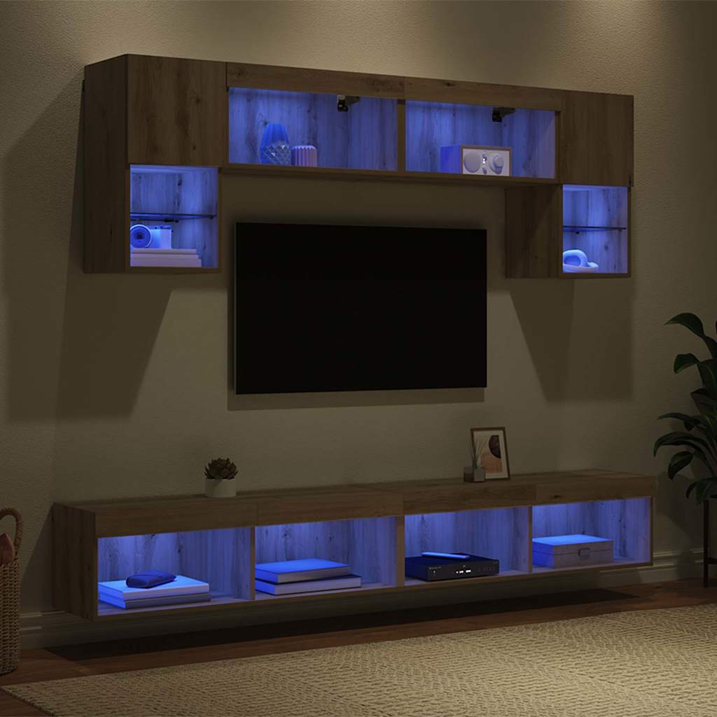 TV Wand Einheiten mit LED 6 pcs Artisan-Eiche Holzwerkstoff
