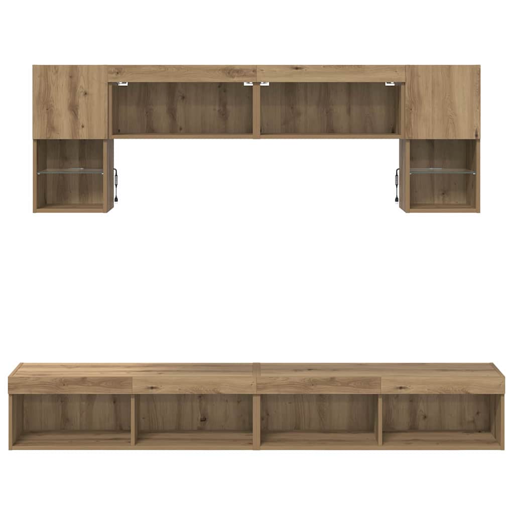 TV Wand Einheiten mit LED 6 pcs Artisan-Eiche Holzwerkstoff