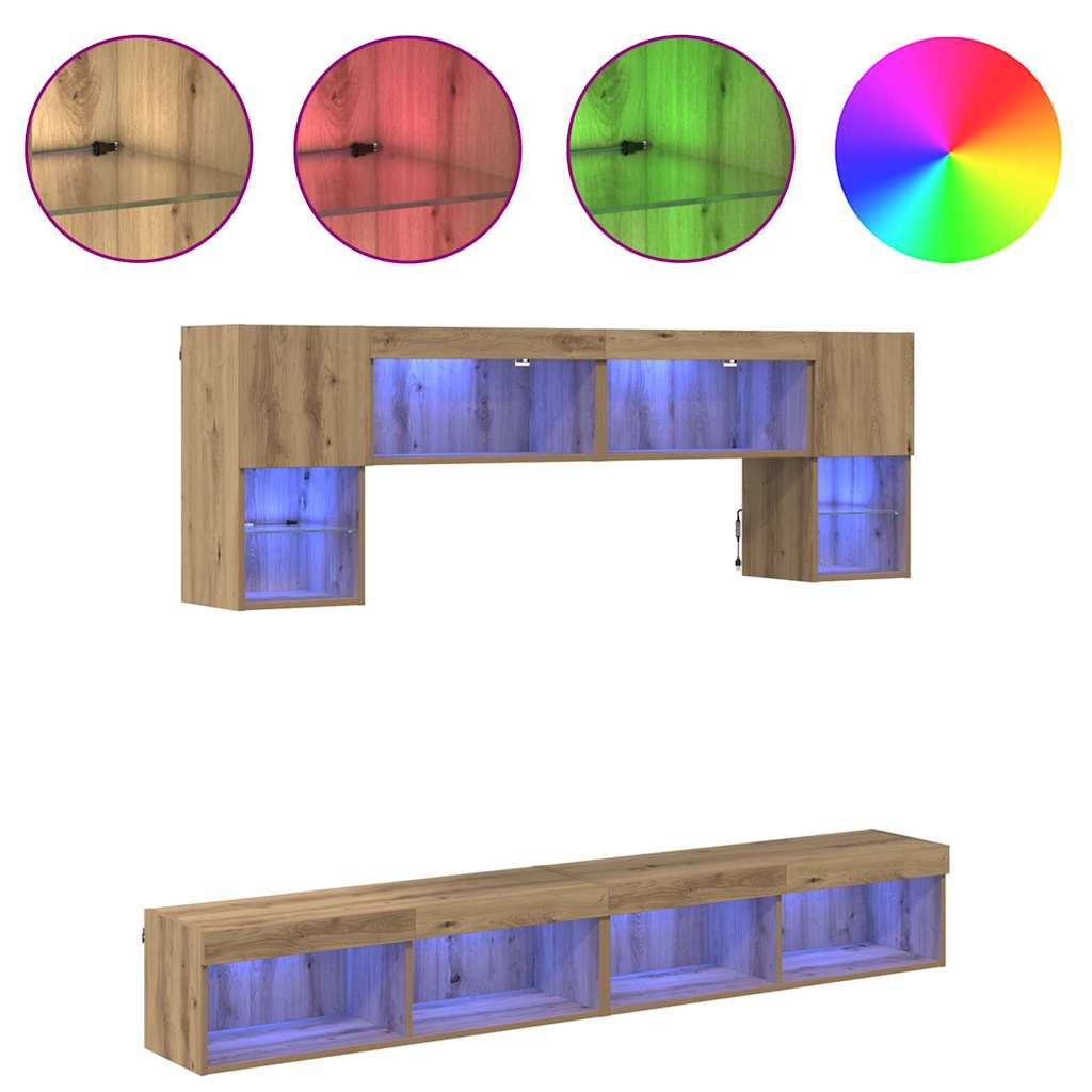 TV Wand Einheiten mit LED 6 pcs Artisan-Eiche Holzwerkstoff