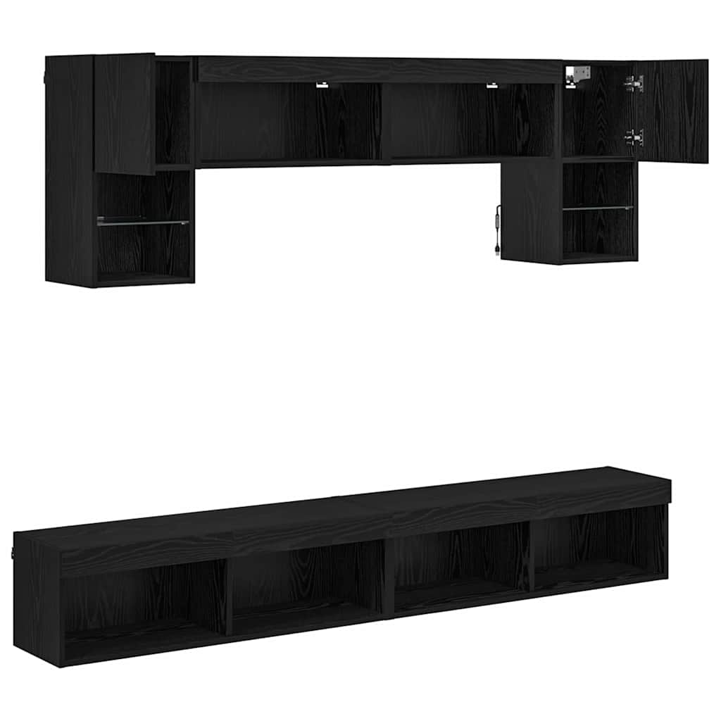 vidaXL TV Wand Einheiten mit LED 6 pcs Schwarz Eichen-Optik