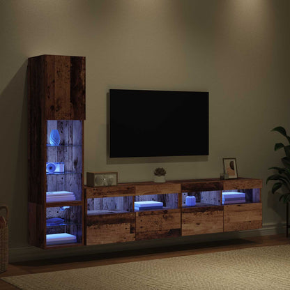 TV-Wandmöbel mit LED Wandmontiert 4 pcs Altholz Holzwerkstoff
