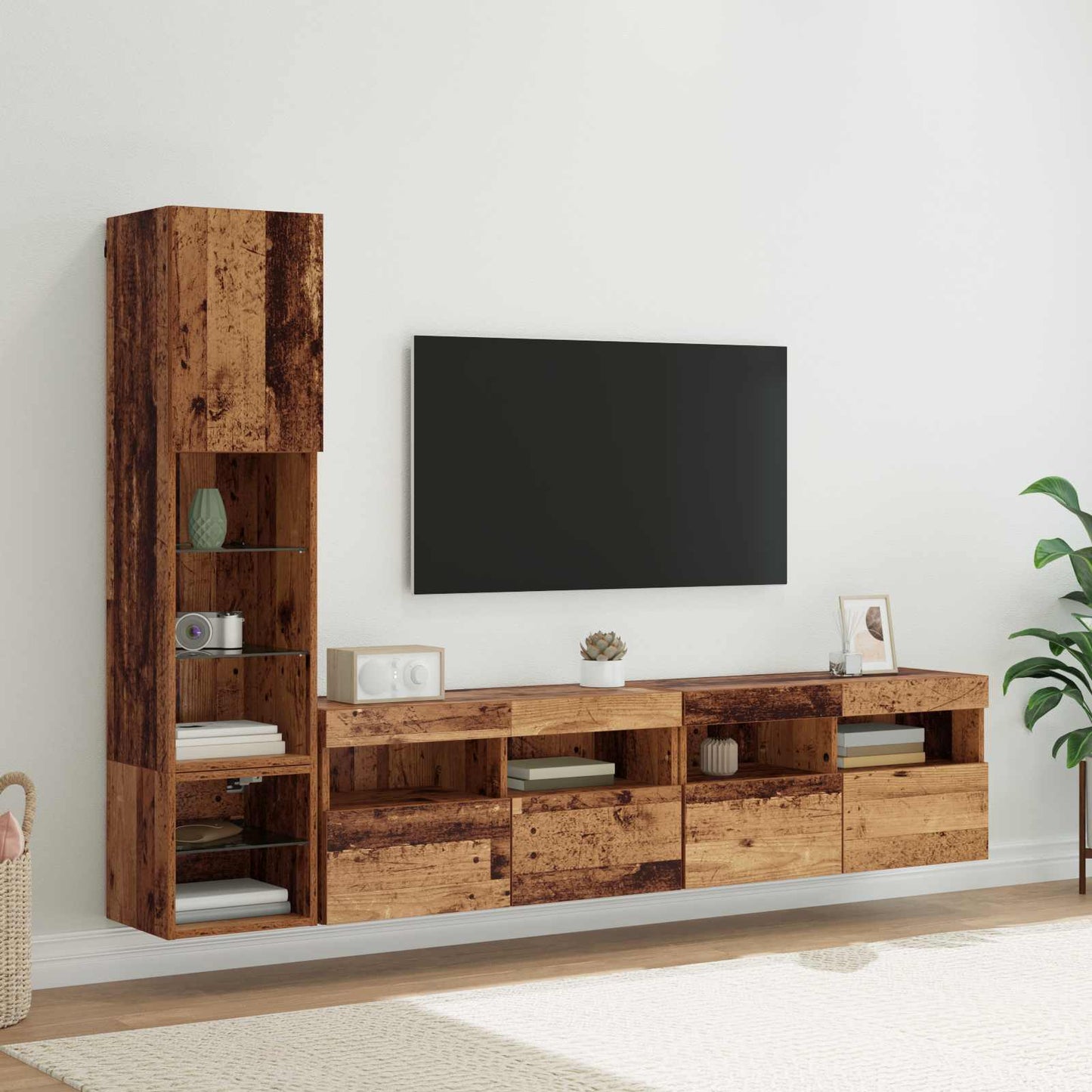 TV-Wandmöbel mit LED Wandmontiert 4 pcs Altholz Holzwerkstoff