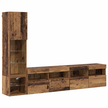 TV-Wandmöbel mit LED-Lichtleisten 4 pcs Altholz Holzwerkstoff