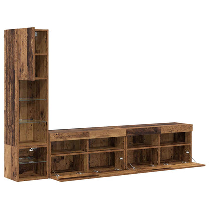 TV-Wandmöbel mit LED Wandmontiert 4 pcs Altholz Holzwerkstoff