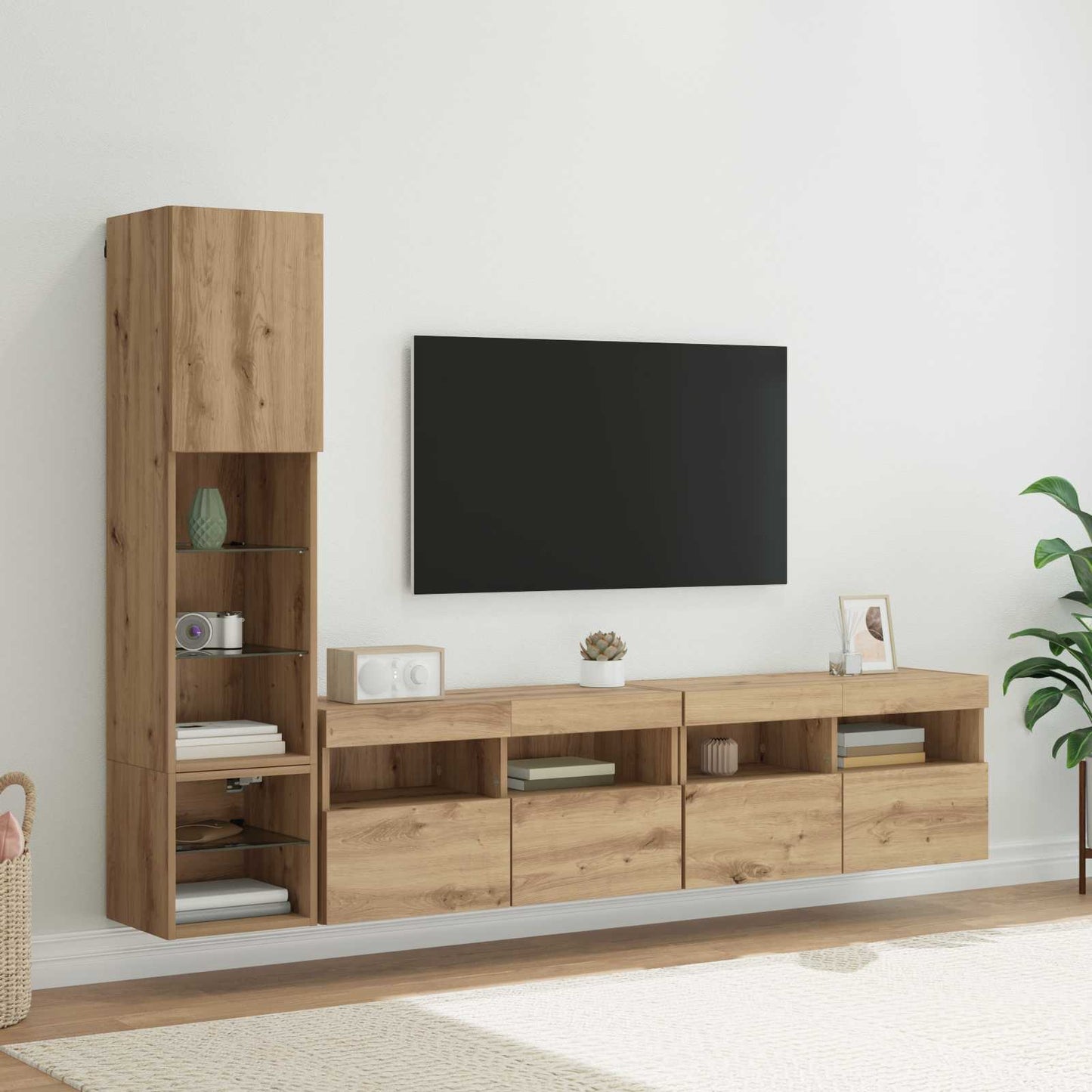 TV-Wandmöbel mit LED 4 pcs Artisan-Eiche Holzwerkstoff