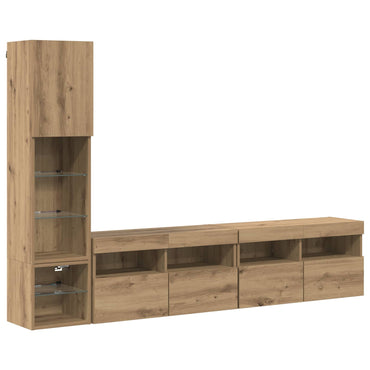 TV-Wandmöbel mit LED-Lichtleisten 4 pcs Artisan-Eiche Holzwerkstoff