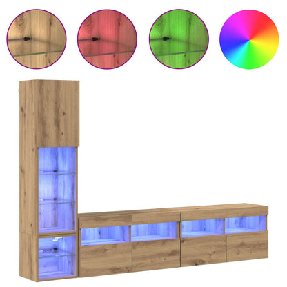 TV-Wandmöbel mit LED 4 pcs Artisan-Eiche Holzwerkstoff