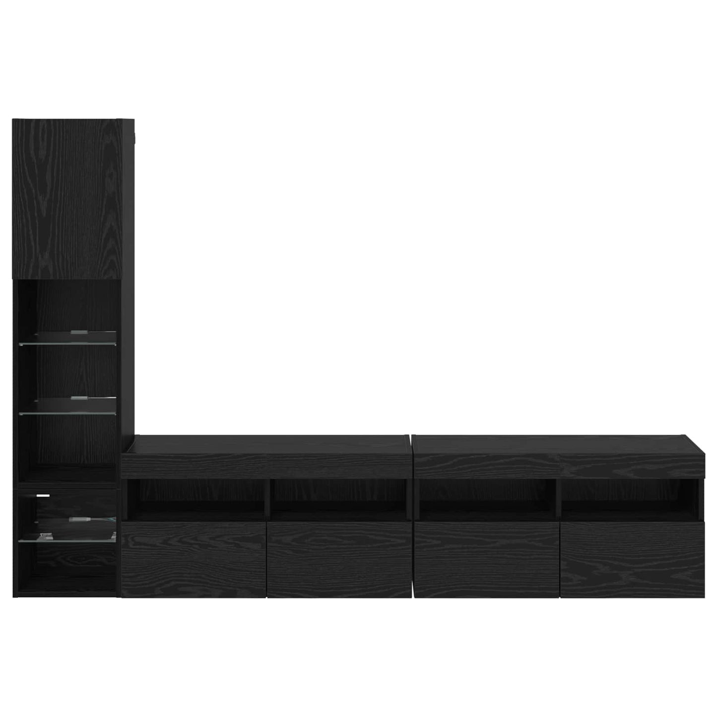 TV-Wandmöbel mit LED 4 pcs Schwarz Eichen-Optik Holzwerkstoff
