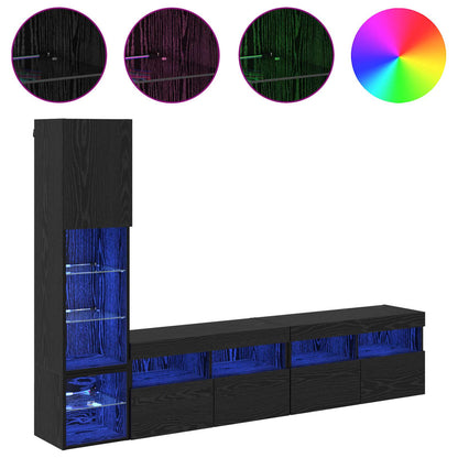 TV-Wandmöbel mit LED 4 pcs Schwarz Eichen-Optik Holzwerkstoff