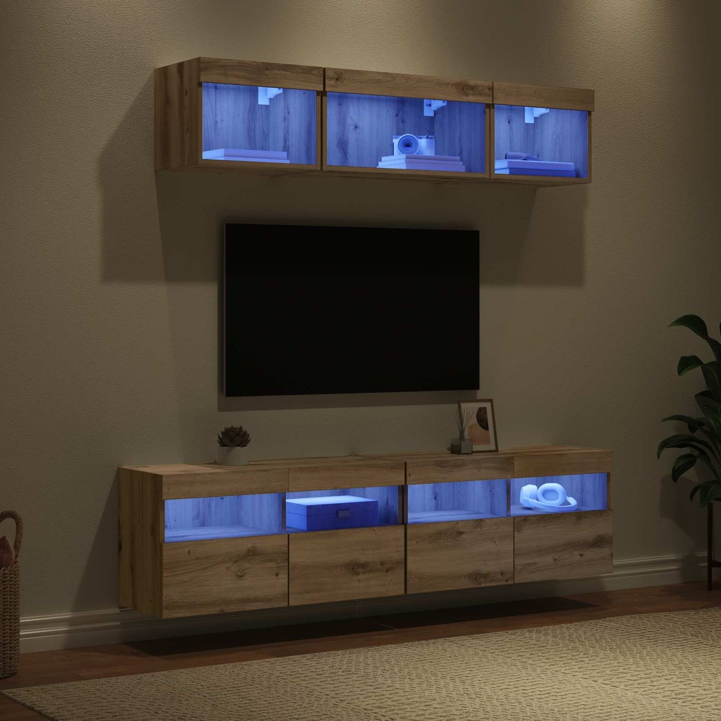 TV Wand Einheiten mit LED 5 Stück Artisan-Eiche 80 x 30 x 40 cm