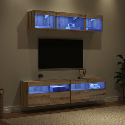 TV Wand Einheiten mit LED 5 Stück Artisan-Eiche 80 x 30 x 40 cm