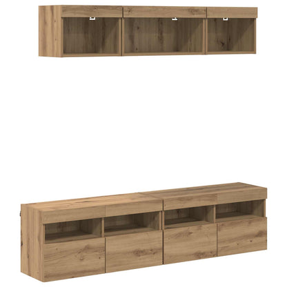 TV Wand Einheiten mit LED 5 Stück Artisan-Eiche 80 x 30 x 40 cm