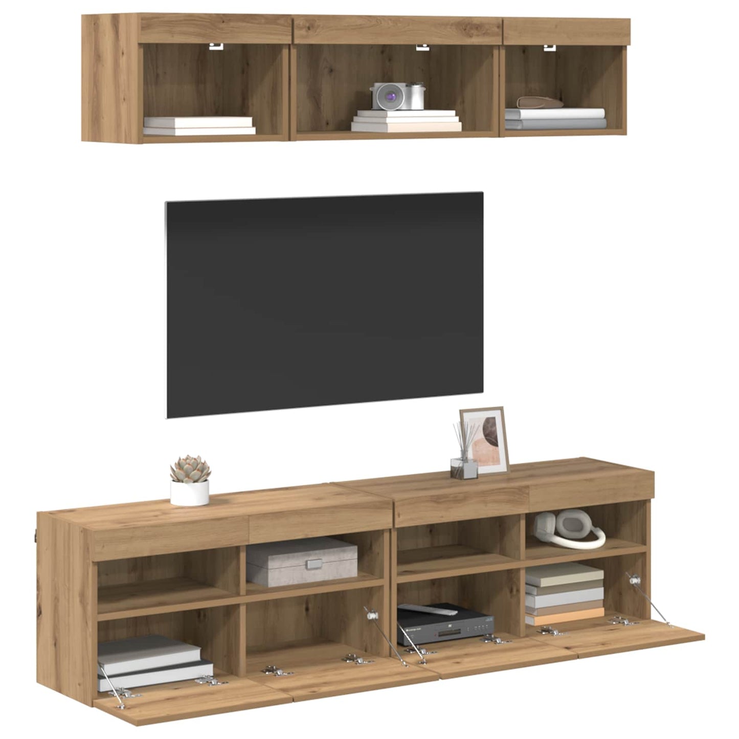 TV Wand Einheiten mit LED 5 Stück Artisan-Eiche 80 x 30 x 40 cm