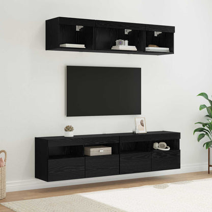 TV Wand Einheiten mit LED 5 Stück Schwarz Eichen-Optik 80 x 30 x 40 cm