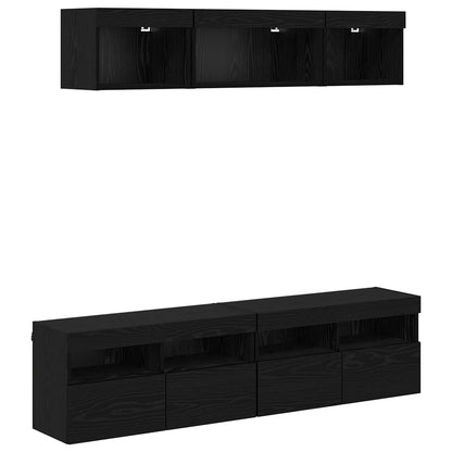 TV Wand Einheiten mit LED 5 Stück Schwarz Eichen-Optik 80 x 30 x 40 cm