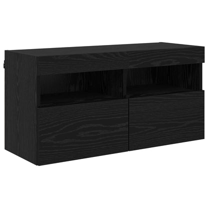 TV Wand Einheiten mit LED 5 Stück Schwarz Eichen-Optik 80 x 30 x 40 cm
