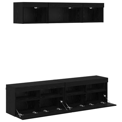 TV Wand Einheiten mit LED 5 Stück Schwarz Eichen-Optik 80 x 30 x 40 cm