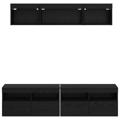 TV Wand Einheiten mit LED 5 Stück Schwarz Eichen-Optik 80 x 30 x 40 cm