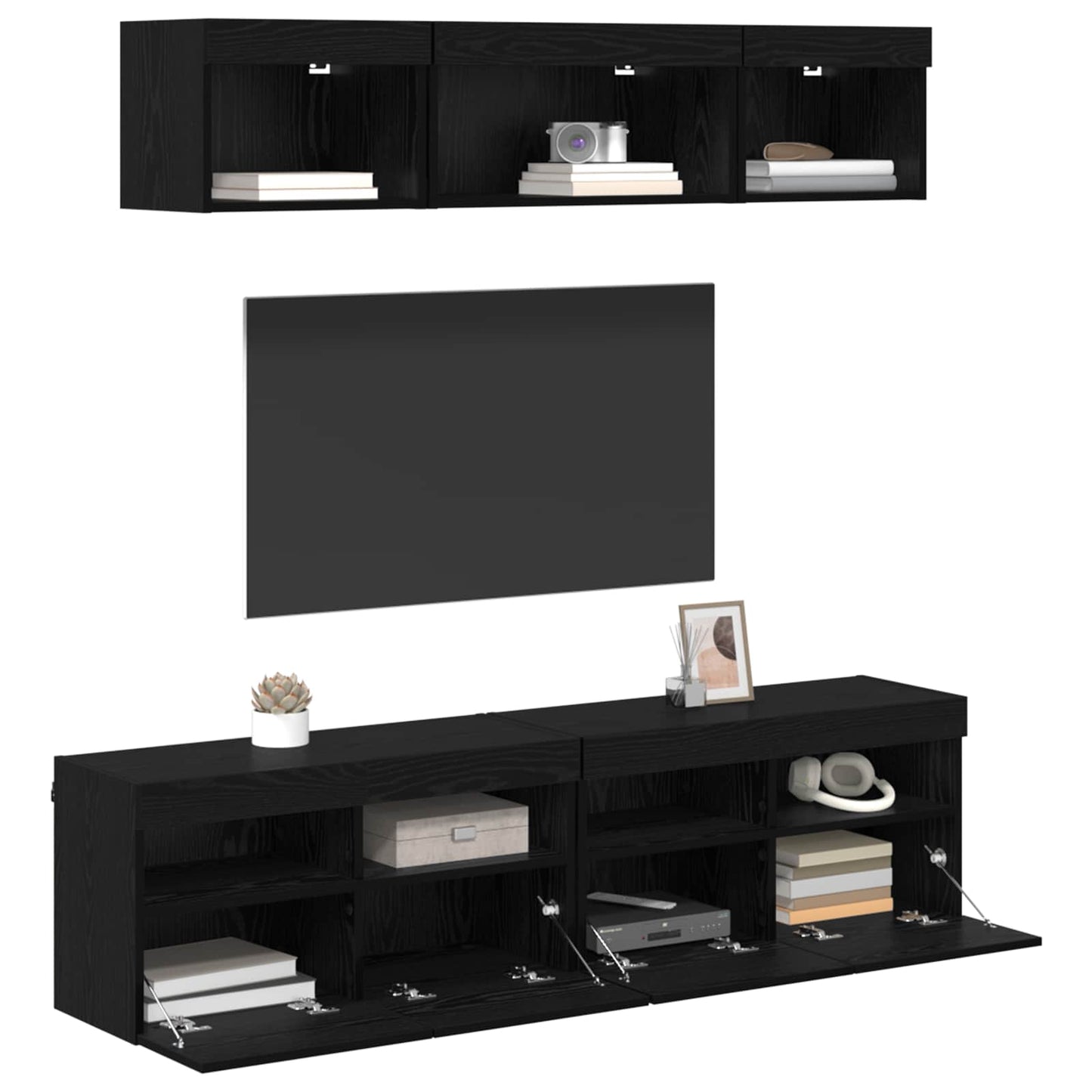 TV Wand Einheiten mit LED 5 Stück Schwarz Eichen-Optik 80 x 30 x 40 cm